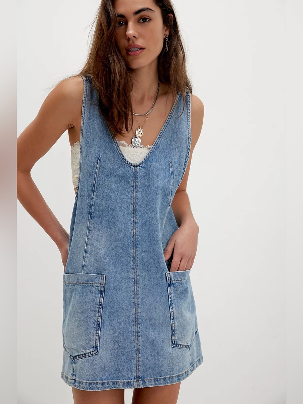 Free People We The Free High Roller Skirtall Denim Dress Womens Size XS
